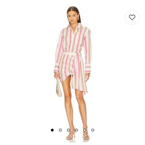 Brand New With Tag Draped Mini Dress in Pink Beige Stripe - Size XS